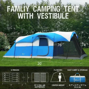 8 Person Large Family Tent with Screen Room for Camping